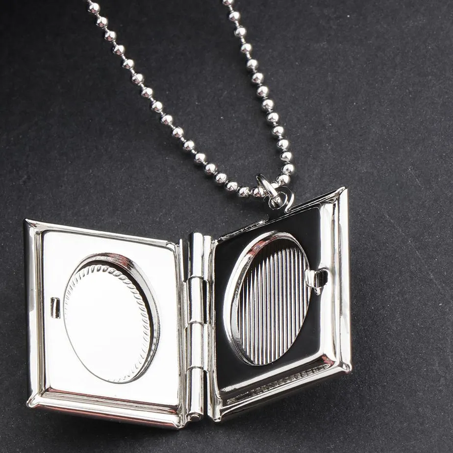 Authentic Rectangle Locket Necklace Silver Gold Plated Engraved Photo Frame Charm Pendant for Jewelry for Women Girls Men