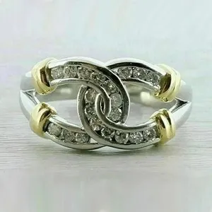 Authentic 2.20Ct Round Cut Moissanite Horseshoe Engagement Ring 14K Two-Tone Gold Plated