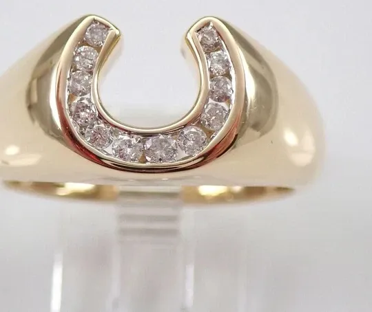 Authentic 2ct Moissanite Round Cut Men's Horseshoe Cluster Ring 14K Yellow Gold Plated