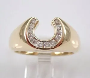 Authentic 1.00Ct Lab Created Diamond Men's Wedding Horseshoe Ring 14K Yellow Gold Plated