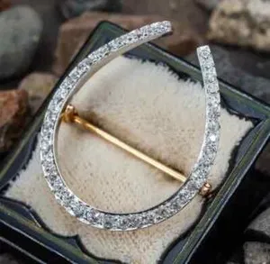 Authentic 3Ct Round Lab Created Diamond Vintage Horseshoe Brooch Pin 14K White Gold Plated