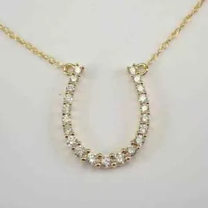 Authentic 2Ct Round Real Moissanite Horseshoe Pendant Necklace Yellow Gold Plated Silver