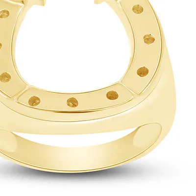 Authentic Horseshoe Semi Mount Men's Engagement Ring in 14K Yellow Gold Plated