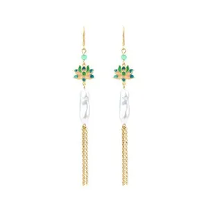 Authentic White Natural Pearl Earrings Lotus Fashion Accessories 18K Gold Plated