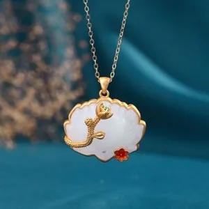 Authentic Ethereal Lotus Bloom: Sacred Jade Talisman in 18K Gold