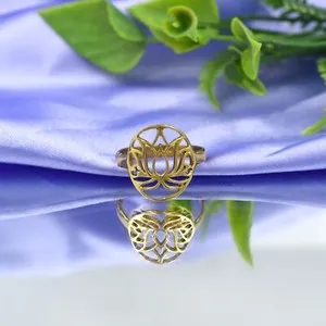 Authentic Lotus Flower Rings Gold Brass Handmade Jewelry Flower Style Rings For Her