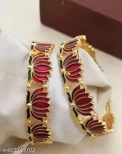 Authentic Indian Traditional Bollywood Gold plated Lotus Bangle Sets for  women and girls