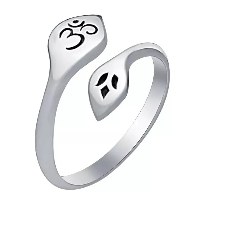 Authentic 14K White Gold Plated Sterling Silver Adjustable Om & Lotus Toe/Midi Ring