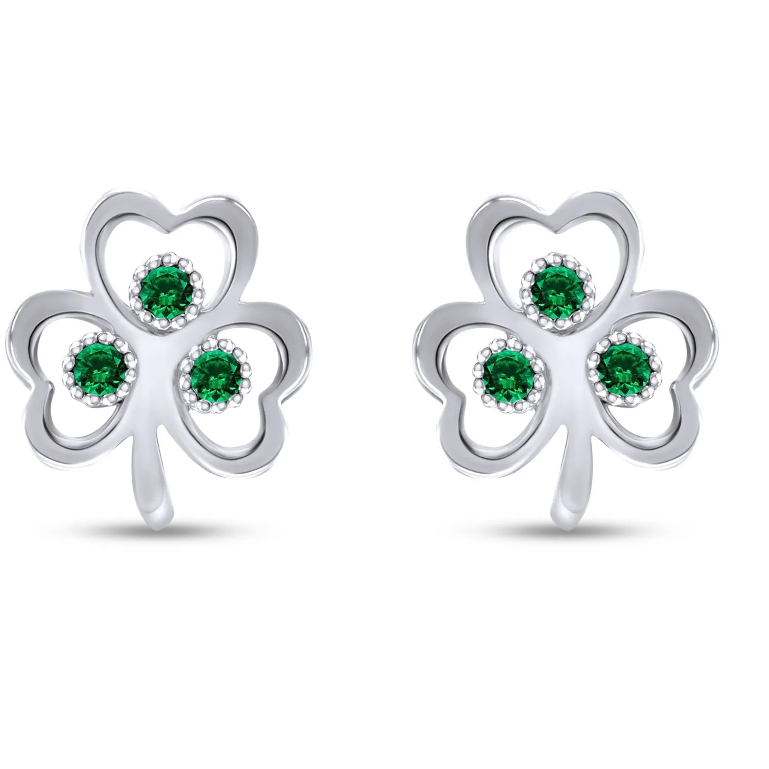 Authentic Open Shamrock Stud Earrings Simulated Green Emerald for Womens Sterling Silver