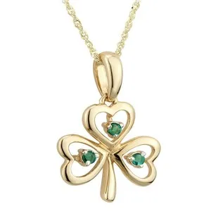 Authentic 14k Yellow Gold Plated 0.50CT GENUINE Emerald Shamrock Pendant Necklace 18"Chain