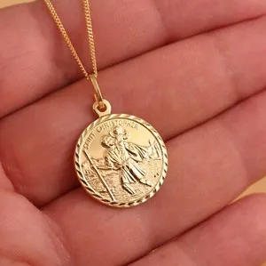 Authentic Gold Plated 925 Sterling Silver St Christopher 20mm Charm Pendant Necklace Boxed