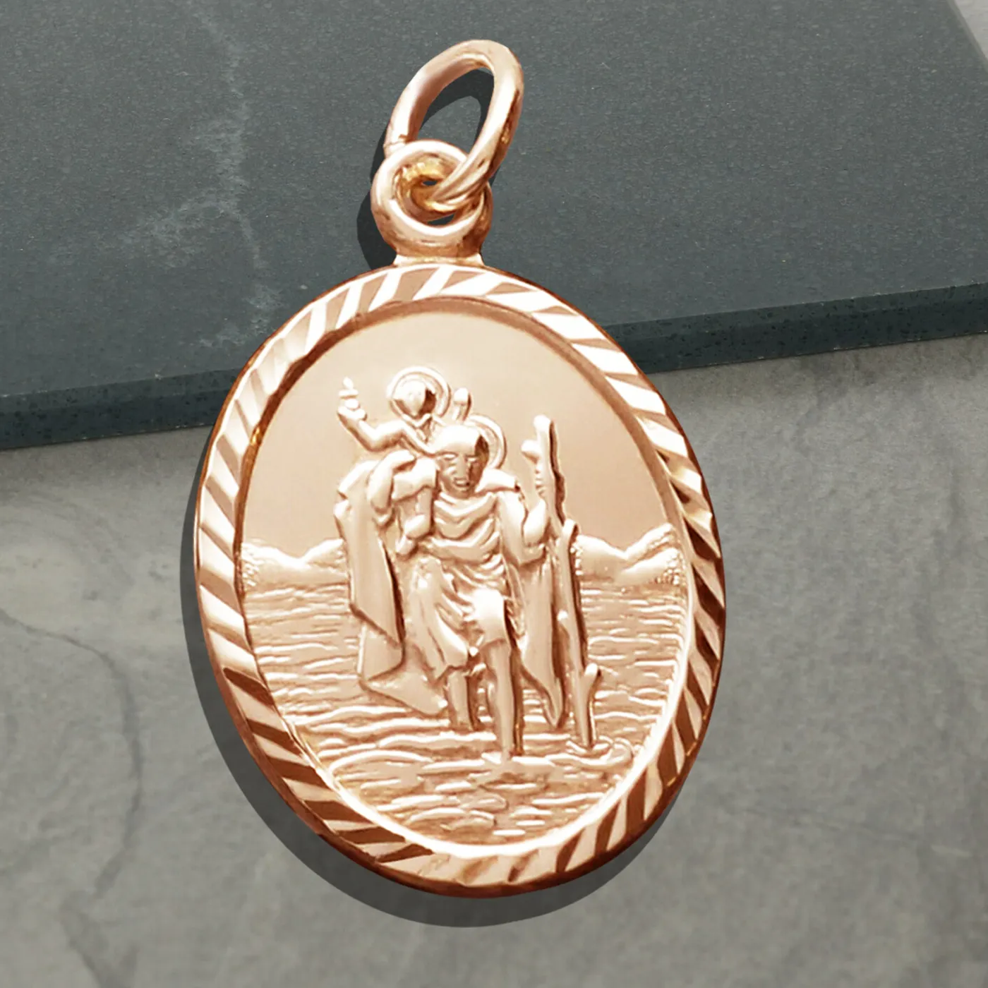 Authentic 9ct Rose Gold Plated Oval St Christopher Pendant With Chain & Engraving Option