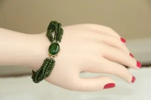 Authentic Jade and 18k Gold Plated Bracelet. RARE Gorgeous 6-Stand Green Nephrite Jade
