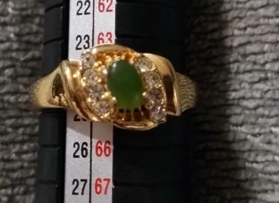 Authentic The Emerald Sovereign - Vintage Jade and Diamond Gold Plated Talisman Ring Size 11
