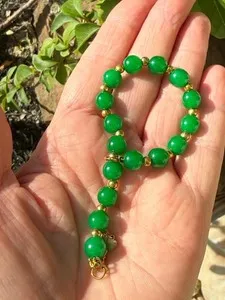 Authentic VTG Gold Plated Sterling Silver 925 Round Jade Bead Bracelet 7" & 2" Extender