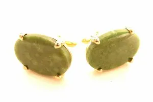 Authentic VINTAGE LARGE GREEN JADE GEMSTONE CABOCHONS GOLD PLATED SWANK  CUFFLINKS*GROOM