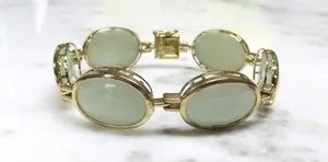 Authentic Oval Jade Gold Plated Sterling Silver Bracelet ~ 7-1/2" ~ 30g ~ 2-E193