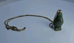 Authentic Genuine Jade Penguin Pendant Gold Plated Chain Necklace 