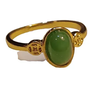 Authentic GREEN Jade Gemstone Ring Gold Plated over Sterling Silver 925 Size 8