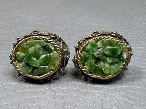 Authentic Jade Nugget Yellow Gold Plated Cuff Links