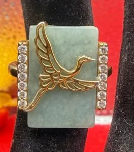 Authentic Sterling Silver Stork Bird Ring Jade Gold Plated Jade of PAJ Size 7