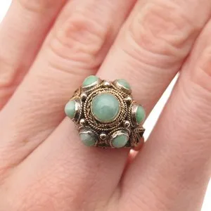 Authentic 925 Sterling Gold Plated Antique China Real Jade Adjustable Ring Size 6.75