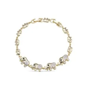 Authentic Gold Plated White Cubic Zirconia Elephant Link Bracelets.