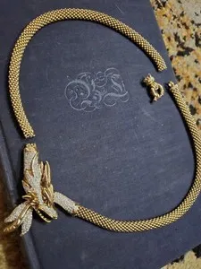 Authentic 14k Gold Plated: Diamond Dragon 18" 34g Statement Necklace