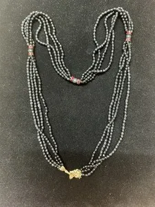 Authentic Vintage Multi Strand Onyx Beaded Gold Plated Dragon Head Clasp