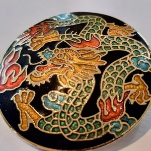 Authentic Enamel Chinese Dragon Cloisonné gold plated Brooch