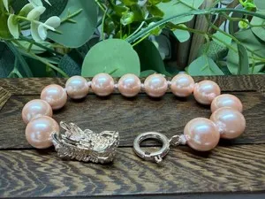 Authentic Modern Rose Gold Plated Pink Shell Pearl 8" Dragon Clasp Bracelet 110.00 Ct