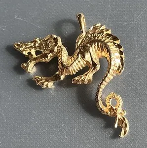 Authentic VTG Dragon Intricate Detailed Scales & Coiled Tail Gold Plated Pendant 4.85g