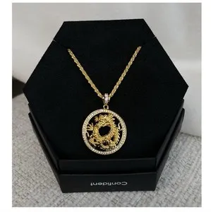 Authentic Gold Plated Dragon Pendant Necklace Statement Jewelry 16”