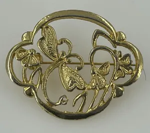 Authentic Vintage Art Nouveau Style Gold Plated Dragon Fly Flower Brooch