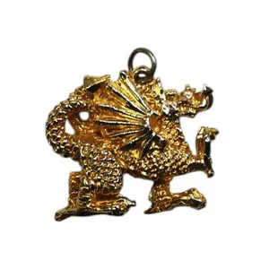 Authentic Dragon Pendant Charm Gold Plated Pewter
