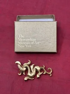Authentic Dragon Brooch Pin Signed MMA Vintage NY Metropolitan Museum of Art Gold Plated