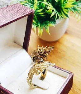 Authentic Naga Dragon Ring – 925 Sterling Silver (gold plated) with gems (cz)