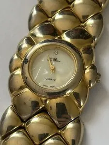 Authentic La Baron Yellow Gold Plated Quartz Ladies Watch Dragon Scale Style Band