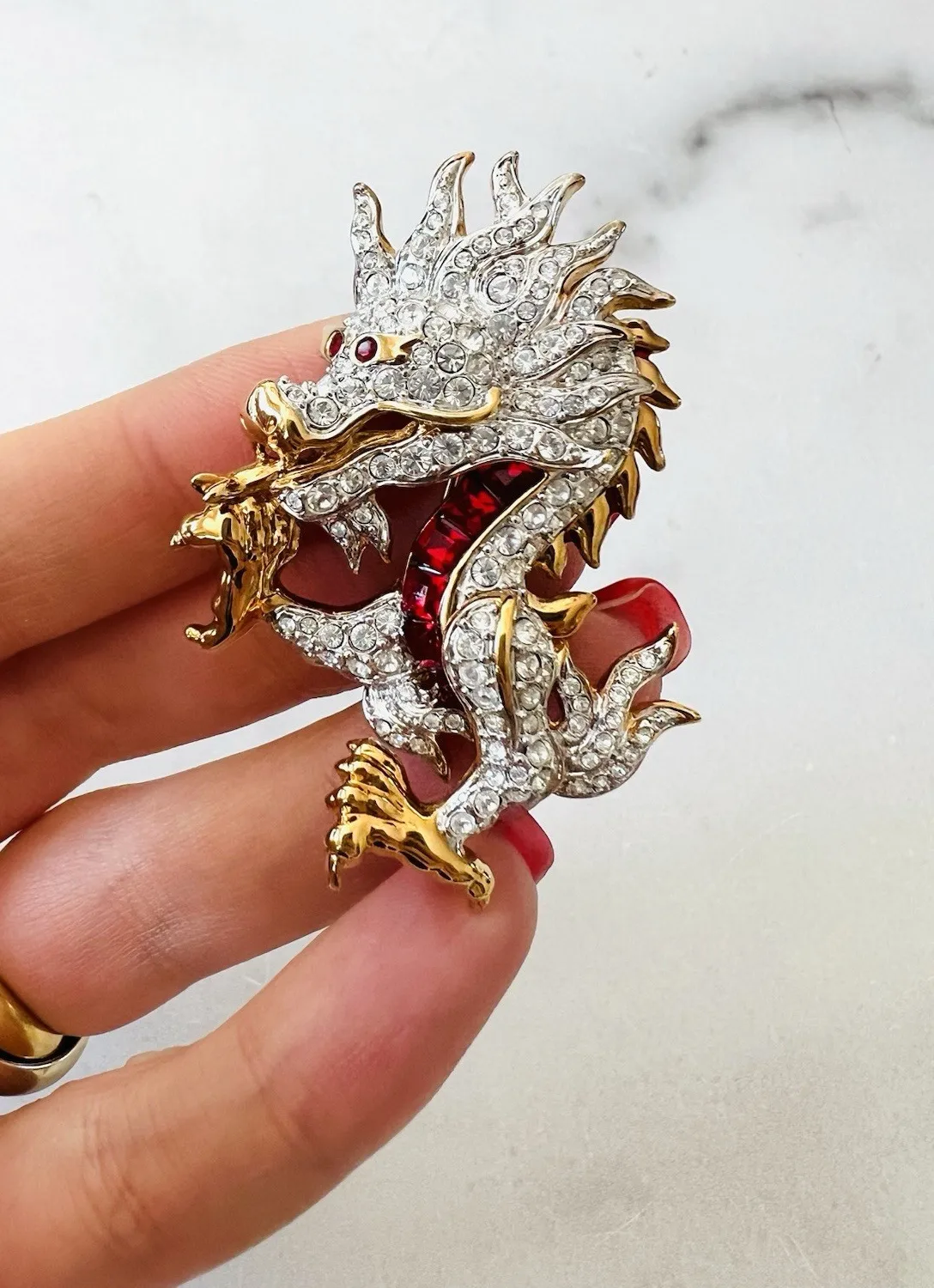 Authentic Mystic Dragon's Embrace: The Enchanted Swarovski Crystal Brooch