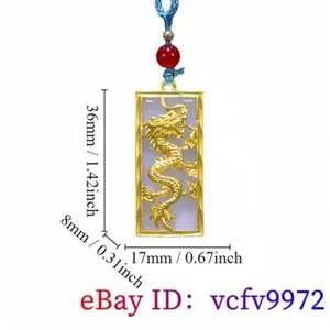 Authentic White Real Jade Dragon Phoenix Pendant Necklace 18K Gold Plated Luxury Gemstone