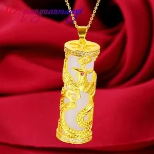 Authentic Radiant Jade Phoenix Amulet in 18K Gold Plate