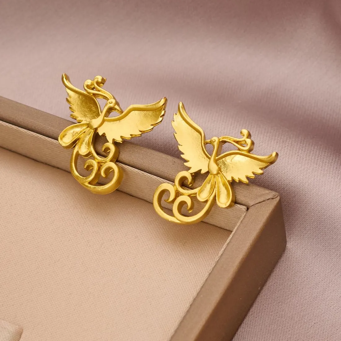 Authentic Wings of Rebirth Gold-Plated Phoenix Stud Earrings