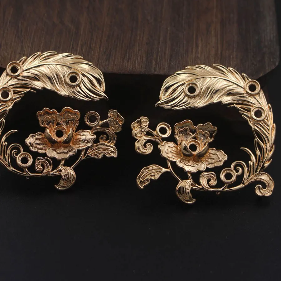 Authentic 3pair Brass Casted Phoenix Long Tail Flower Charms Pendant Connector High Quality Gold Color For DIY Crafts Jewelry Accessories