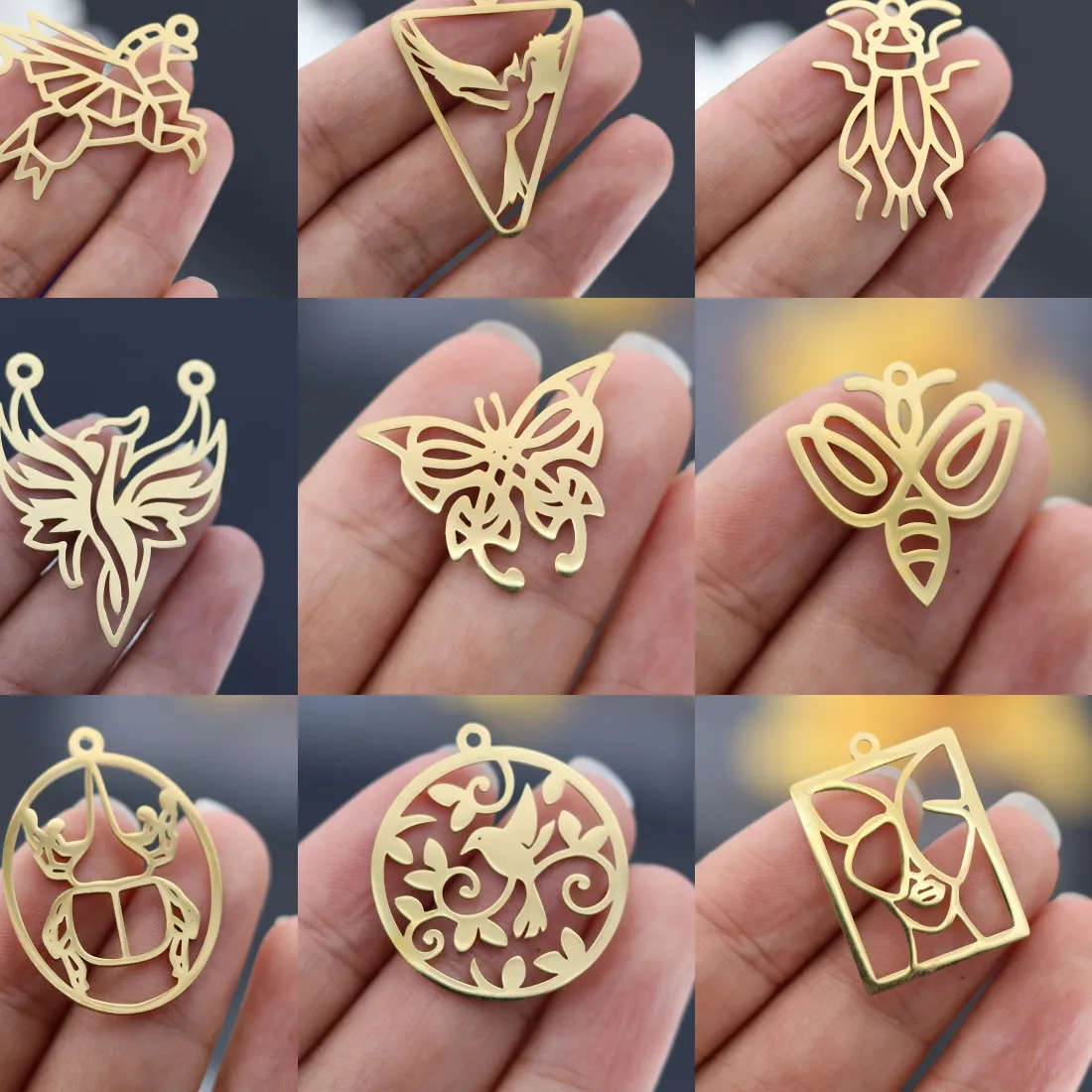 Authentic 3pcs Real Gold Plated Insect Charms Phoenix Bird diy Accessories Butterfly Beetle Stainless Steel Pendant Jewelry Making Craft
