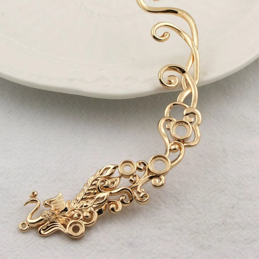 Authentic 3pcs Brass Casted Long Phoenix Same Sides Charms Pendant Stamping Decoration For DIY Bridal Wedding Hair Jewelry Accessories
