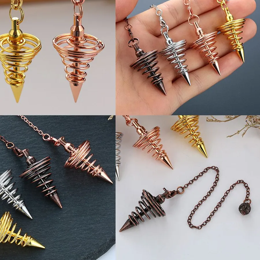 Authentic Jewelry Gold Silver Antique Copper Rose Gold Spiral Cone Pattern Healing Pyramid Pendule Reiki Reiki Pendulum Pendant Amulet
