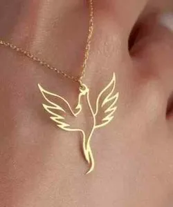 Authentic Phoenix Bird Beauty Women's Pendant 925 Sterling Silver 14K Yellow Gold Plated