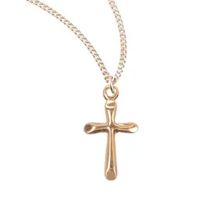 Authentic Gold Plated Sterling Silver High Polished Cross Medal Pendant, 18" Chain Boxed