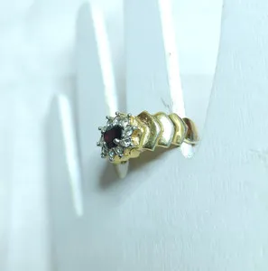 Authentic Vintage Ring Garnet Clear Austrian Crystals 18k Yellow Gold Plated size 8