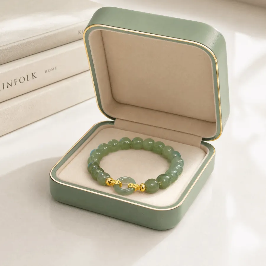Authentic Imitation Jade Peace Ring Bracelet Gold-inlaid Ring Charm Lucky Bead Bracelet Bangle Jewelry Amulet ‌Ping An Kou Bracelet Women